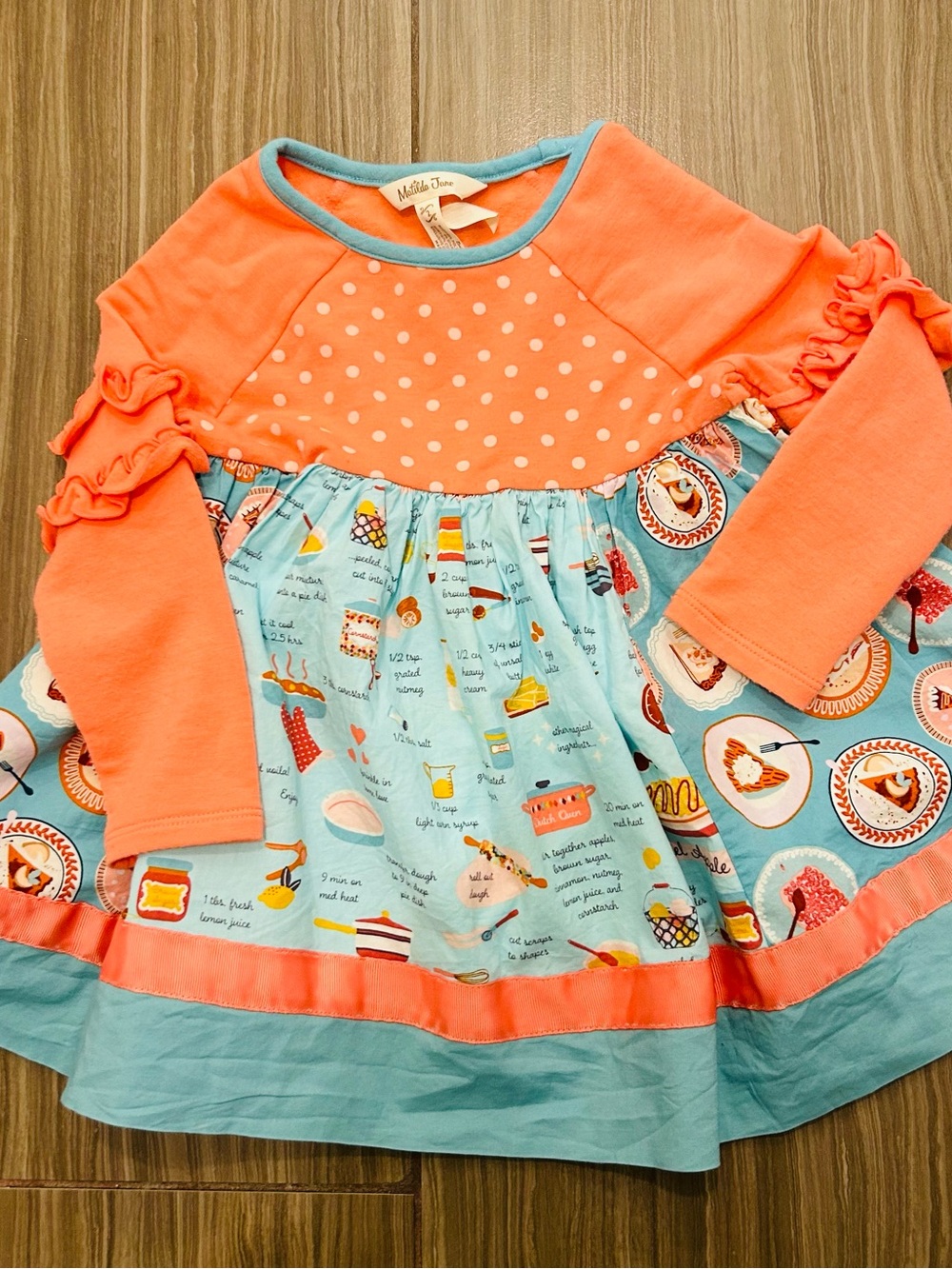 Matilda Jane Coral & Aqua Baking Print Ruffle Dress